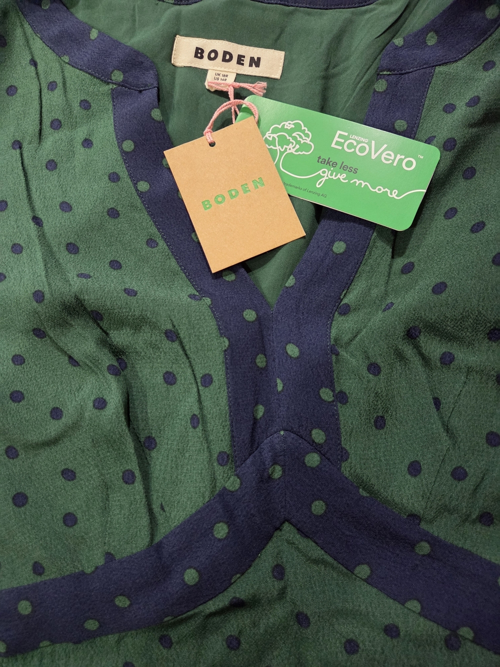 Boden Green Midi Dress with Navy Trim - Size 14R - Picture 6 of 9